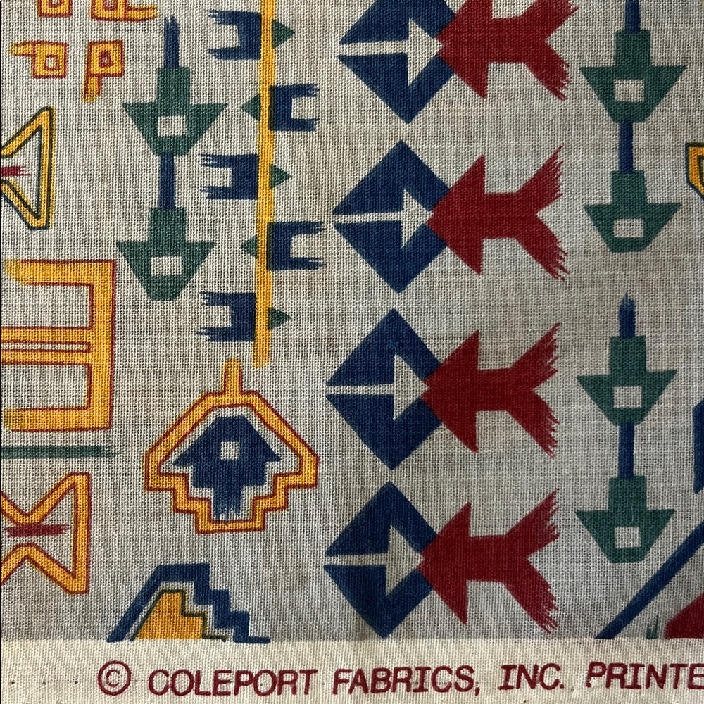 Vintage Southwestern Pattern Fabric - Blue, Yellow, Red - 1.5 yards - Picture 3 of 5